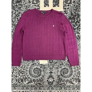 LAUREN-RALPH LAUREN-L/S- Purple - CABLE KNIT-CREW NECK SWEATER-CHEST LARGE